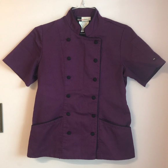 Women’s Tailored Button Down Purple Chef Coat with Black Piping. NWOT. - Picture 3 of 8